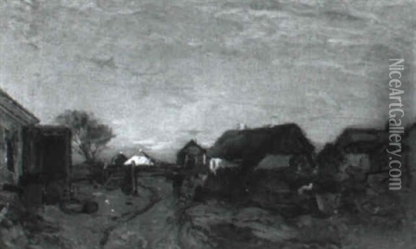 Landskap Med Hus Och Figurer Oil Painting - Wilhelm von Gegerfelt