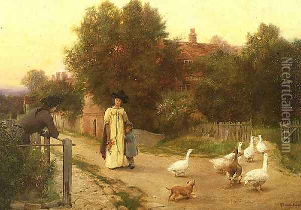 Rounding up the geese Oil Painting - George Swinstead
