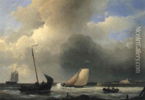 Sailing Vessel At The Mouth Of A River Oil Painting - Abraham Hulk the Elder