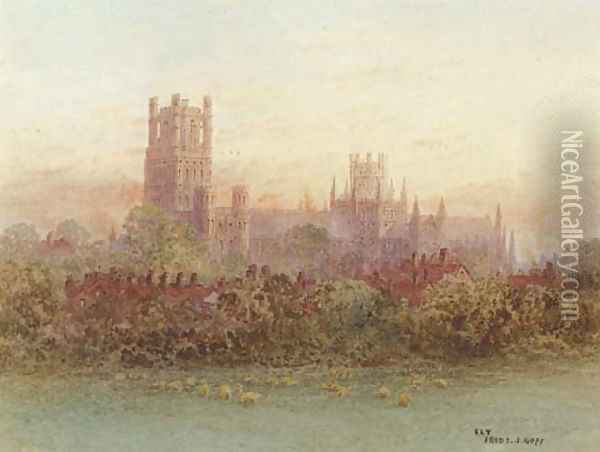 Ely Cathedral Oil Painting - Frederick E.J. Goff