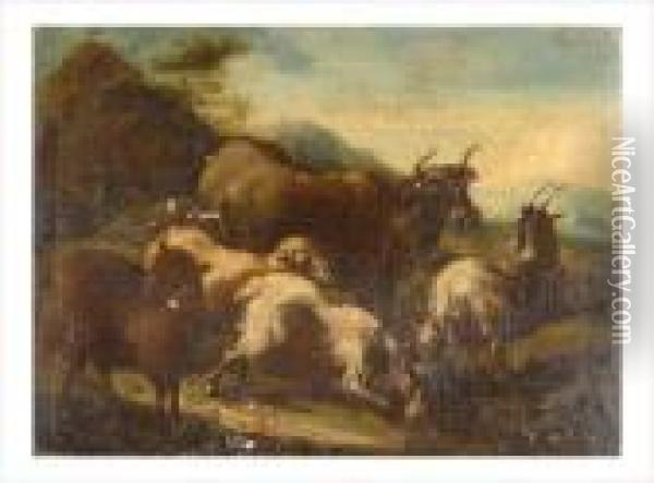 Taureau, Chevres Et Moutons Oil Painting - Philipp Peter Roos