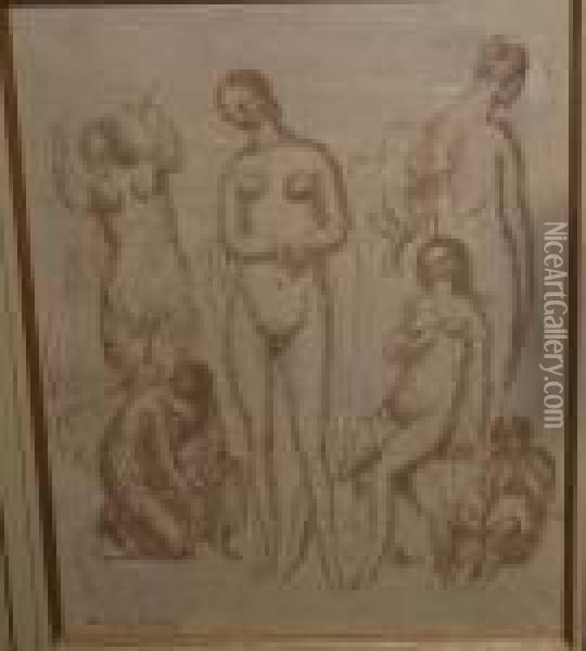 Nus Feminins. Oil Painting - Jules Oury, Dit Marcel-Lenoir