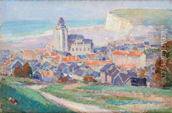 Les Blanches Falaises Vues Du Village Oil Painting - Maurice Blieck