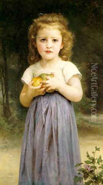 Little Girl Holding Apples Oil Painting - William-Adolphe Bouguereau