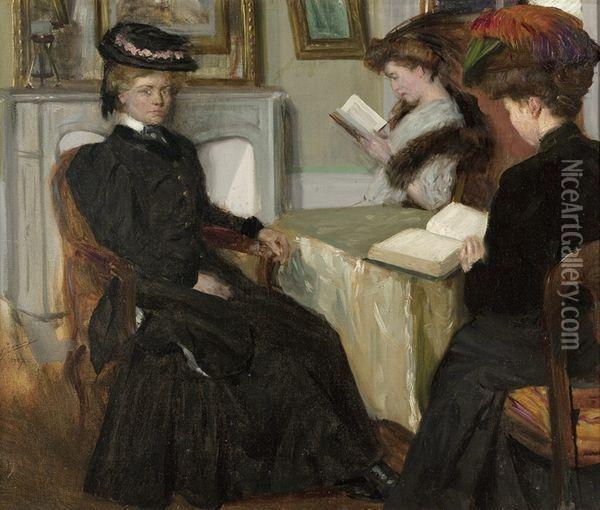 La Lecture Oil Painting - Lucien Hector Jonas