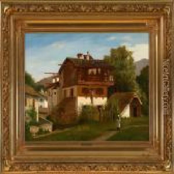 Cottages In Northern Italy Oil Painting - Carl Henrik Bogh