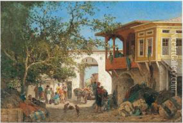 A Bazaar In Constantinople Oil Painting - Fabius Germain Brest