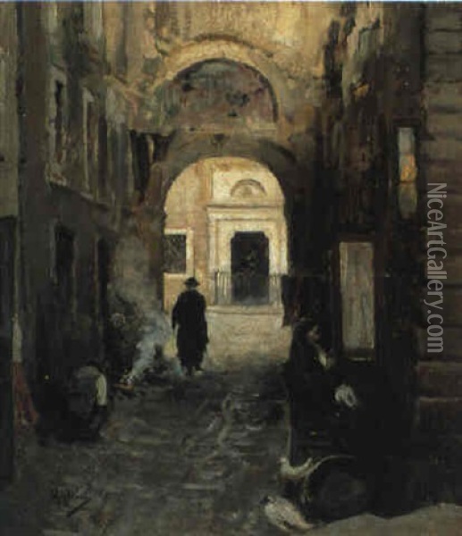 Vicolo A Napoli Oil Painting - Vincenzo Migliaro