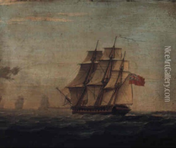 Seahorse, A Frigate In Open Seas Oil Painting - Thomas Buttersworth