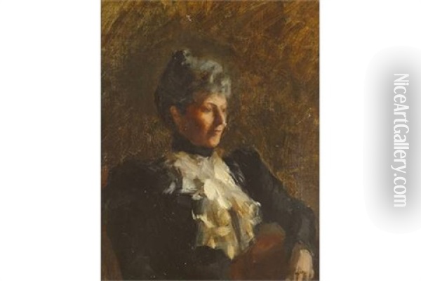 Portrait Of A Lady With Jabot Blouse Oil Painting - Sarah Henrietta Purser
