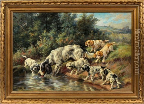 Pointer And Six Puppies Oil Painting - Edmund Henry Osthaus