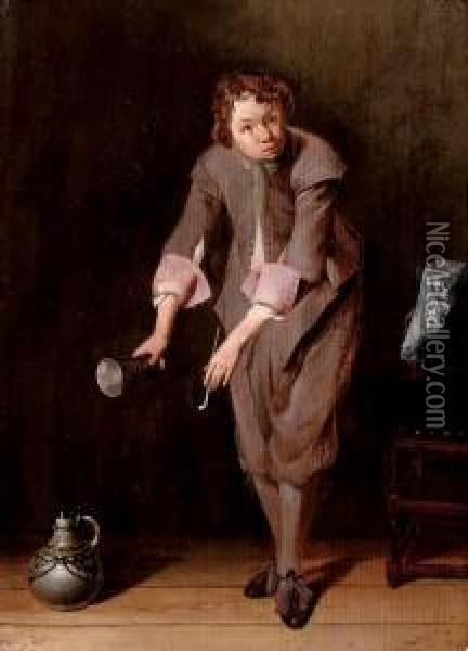 A Youth Holding A Silver Cup And A Pipe Oil Painting - Willem Cornelisz. Duyster