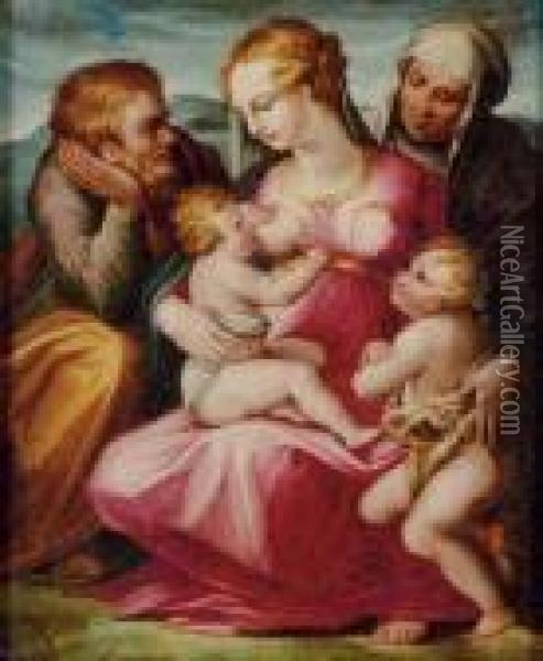 The Holy Family With Elizabeth And The Infant St. John The Baptist Oil Painting - Giorgio Vasari