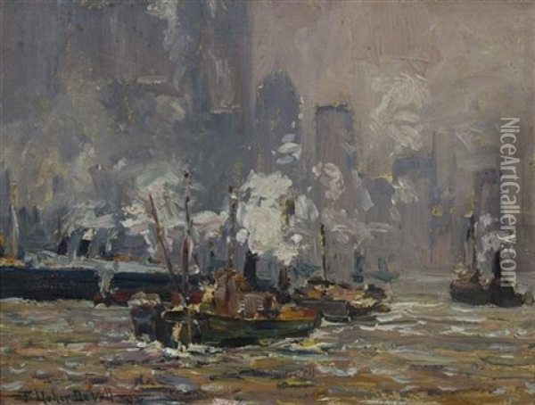 New York Harbor Oil Painting - Frederik Usher Devoll