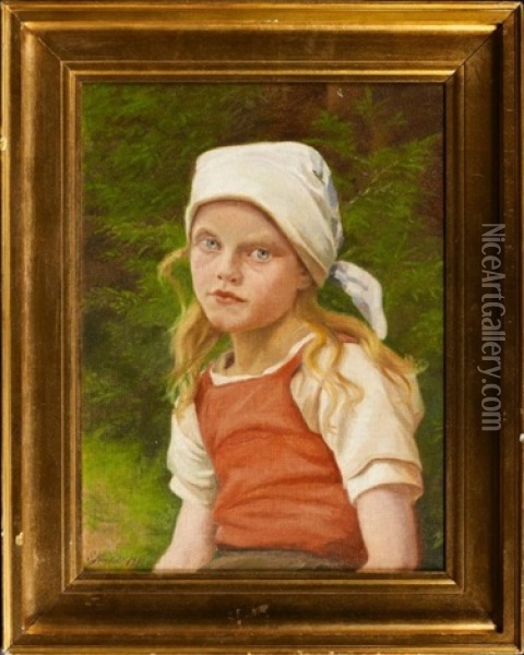 Portrait Fillette Au Foulard Oil Painting - Emilie (Caroline E.) Mundt