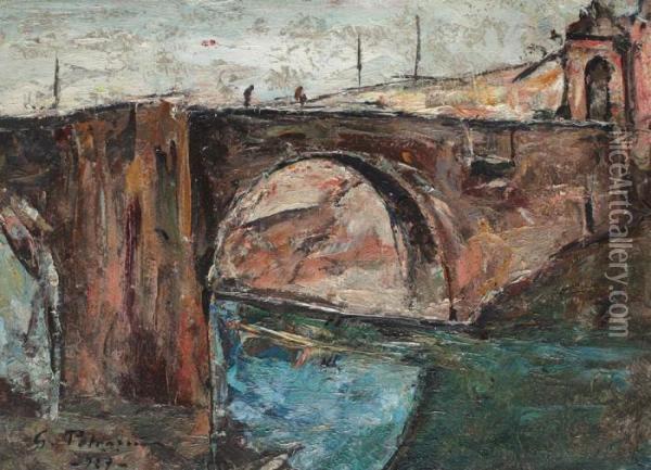 Toledo. Puente Alcantara Oil Painting - Petrascu Gheorghe