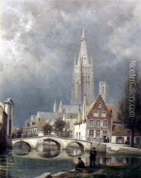 Bruges - A Rising Storm Oil Painting - Cornelis Christiaan Dommelshuizen