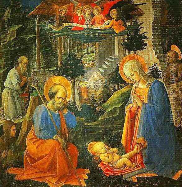 The Adoration with SS Joseph Jerome Mary Magdalen and Ilarion Oil Painting - Filippino Lippi