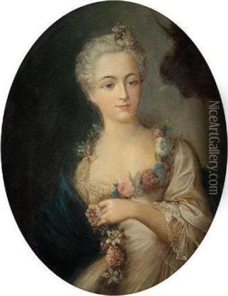 Portrait Of A Lady, Said To Be Marie Antoinette Oil Painting - Jean-Honore Fragonard