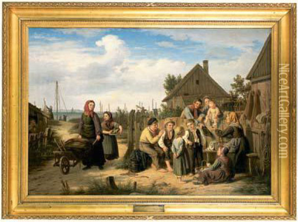 Le Village De Pecheurs Oil Painting - Peter Johann Raadsig