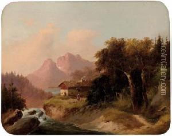 Berglandschaft Mit Andachtsturmchen Und Staffage Oil Painting - Franz Barbarini