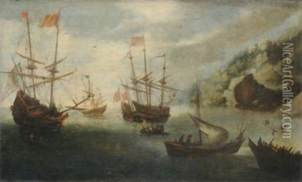 Mediterrane Kustenlandschaft Mit Segelschiffen Oil Painting - Andries Van Eertvelt