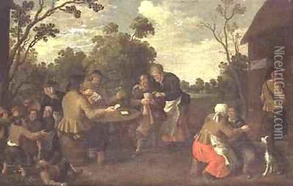 Peasants playing cards and children brawling Oil Painting - Joost Cornelisz. Droochsloot