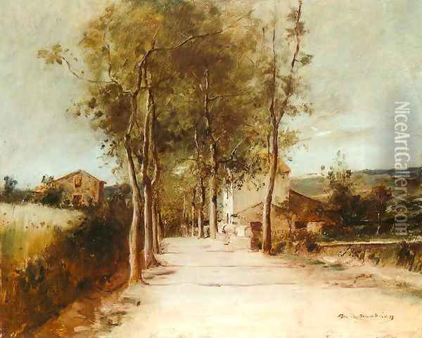 Avenue with One Story House 1882 Oil Painting - Mihaly Munkacsy