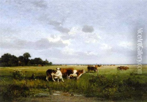 Le Troupeau De Vaches En Normandie Oil Painting - Alexandre Defaux