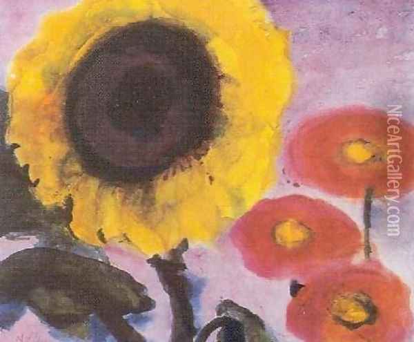 Yellow Sunflowers and Red Poppies Oil Painting - Emil Nolde