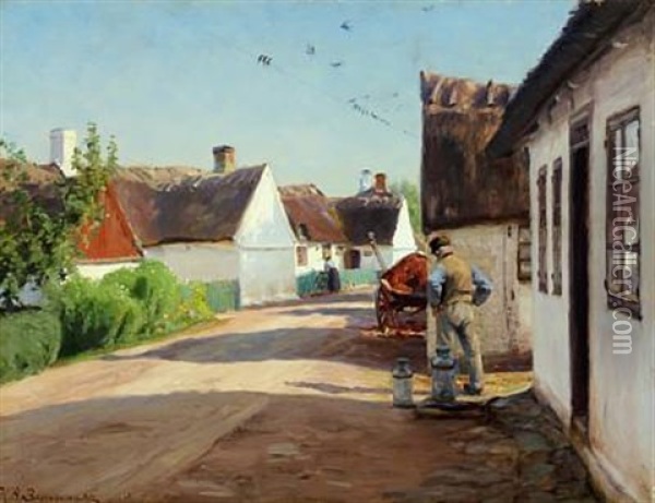 A Summer's Day In The Village Oil Painting - Hans Andersen Brendekilde