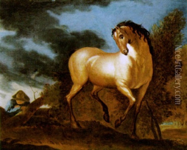 Braunes Pferd In Einer Waldlandschaft Oil Painting - Philipp Ferdinand de Hamilton