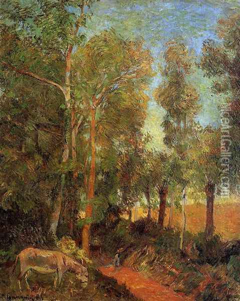 Donkey By The Lane Oil Painting - Paul Gauguin
