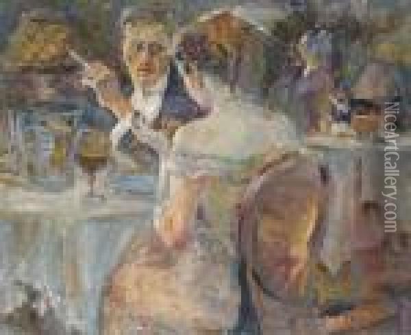 Evening In A Parisian Cafe Oil Painting - Elie Anatole Pavil