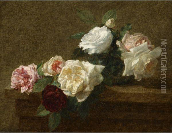 Jete De Roses Sur Un Entablement Oil Painting - Victoria Dubourg Fantin-Latour