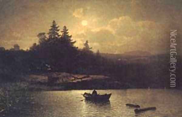 Fishing by Moonlight Oil Painting - Michel Gobin