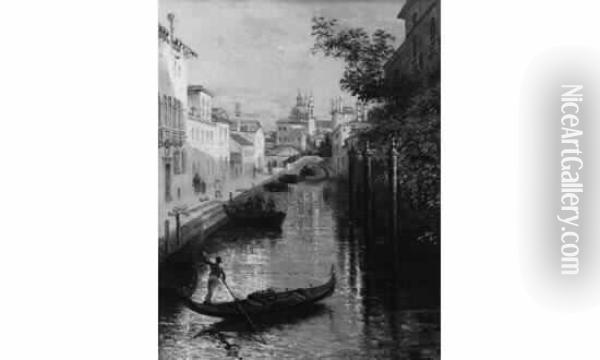Gondole Dans Un Canal A Venise Huile Sur Toile Signee, Situee Et Datee 1913 En Bas A Droite Oil Painting - Edmond Louis Dupain