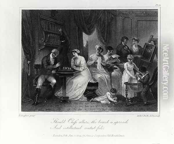 Drawing Room Scene, from The Social Day by Peter Coxe, engraved by Anker Smith 1759-1819, published 1822 Oil Painting - Henry Singleton