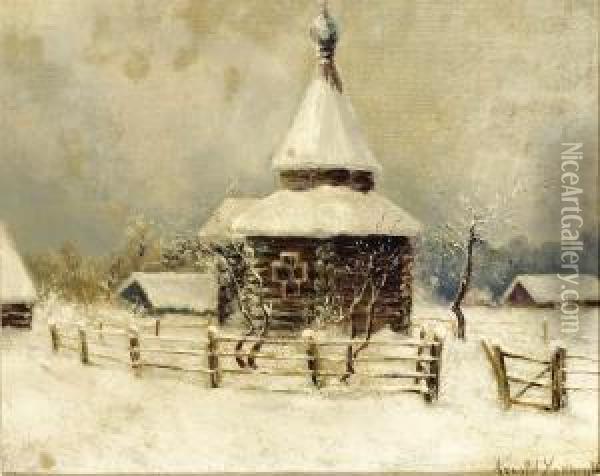 Village Church In Snow Oil Painting - Arnold Borisovic Lakowskij