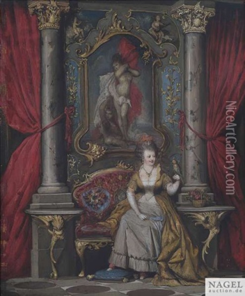 Palastinterieurs Mit Adeligen Damen, Die In Prunkvoll Gestalteten Wandnischen Sitzen (pair) Oil Painting - Josef von Fuehrich