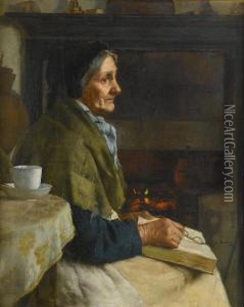 By The Fireside Oil Painting - Edwin Harris
