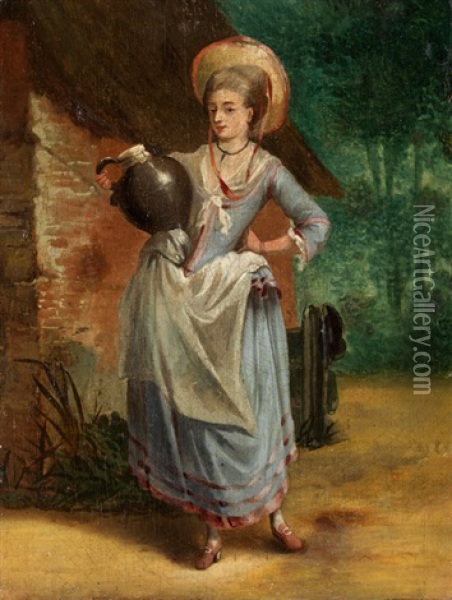 Junge Frau In Blauem Kleid Oil Painting - Jean-Frederic Schall