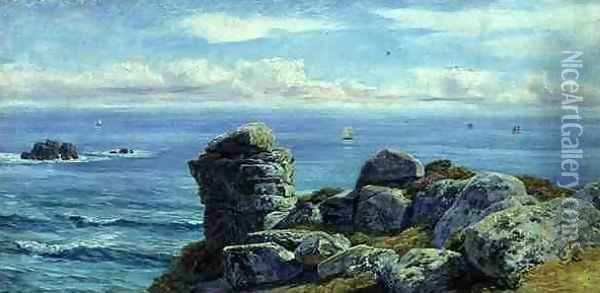 On the Cornish Coast, or Port Gwarra, 1880 Oil Painting - John Edward Brett