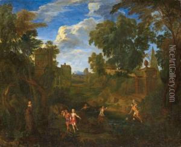 Landschaft Mit Badenden Nymphen Oil Painting - Cornelis Huysmans