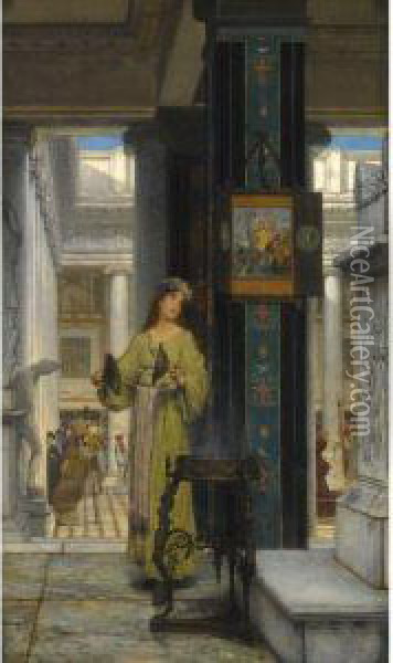 In The Temple Oil Painting - Sir Lawrence Alma-Tadema