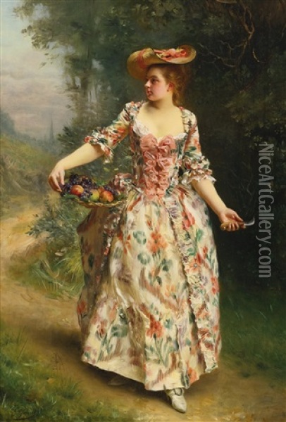 A Walk In The Park Oil Painting - Gustave Jean Jacquet