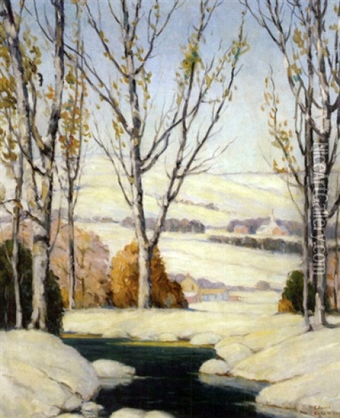 First Snow Of Winter, Bucks County, Pennsylvania Oil Painting - Edward Kuhlman