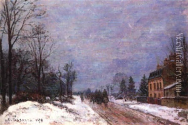 La Neige A Louveciennes Oil Painting - Camille Pissarro