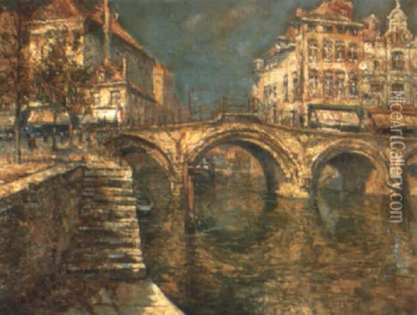 Le Pont Gothique A Malines Oil Painting - Paul Leduc