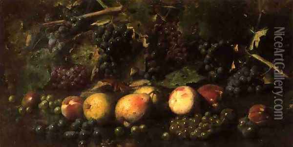 Still Life with Grapes and Pears Oil Painting - Joseph Decker